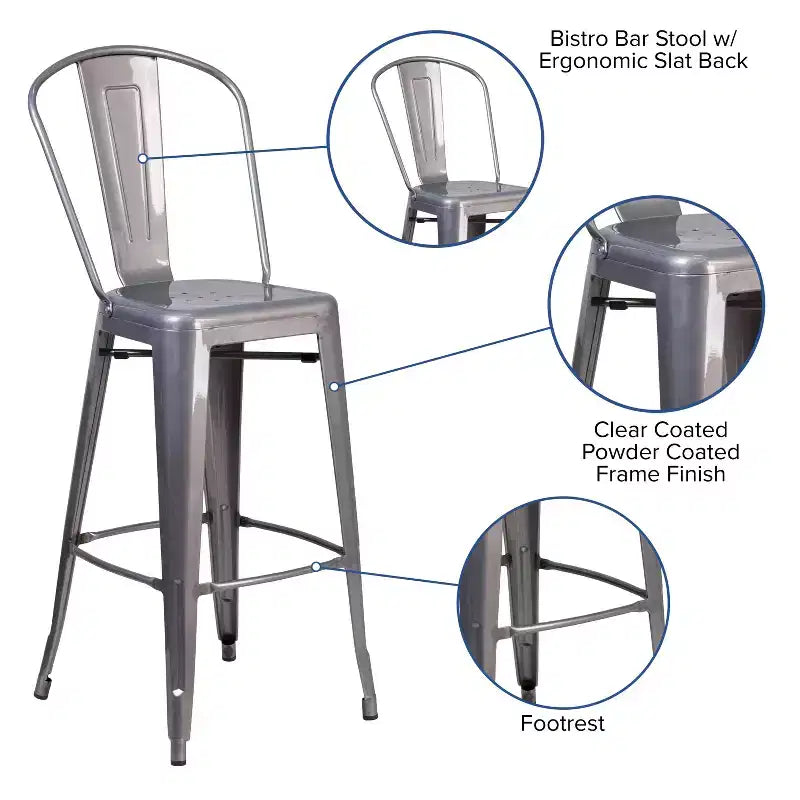 Merrick Lane 30 Modern Bar Height Stool with Powder Coated Metal Frame in Clear Coated Finish for Indoor Use